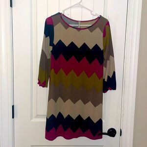 Auditions Fashions Shift Dress Women Chevron Zig Zag Multicolor 3/4 sleeve M